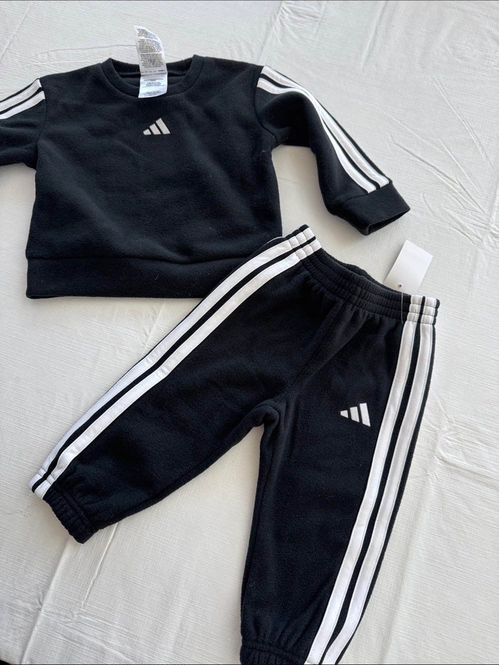 adidas Black Kids Fleece Joggers with White 3-Stripe